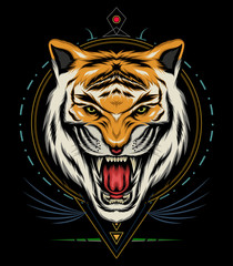 logo tiger. The Tiger head illustration with ornament background.