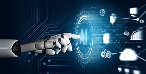 3D Rendering futuristic robot technology development, artificial intelligence AI, and machine...