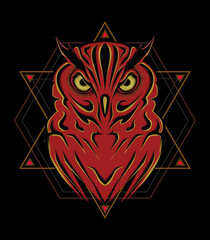 Logo owl, illustration owl for T-shirt design , wall decorative or outwear. Hunting tattoo owl style with spiritual symbol