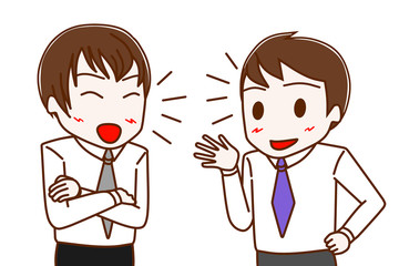 楽しそうにおしゃべりする男性会社員二人