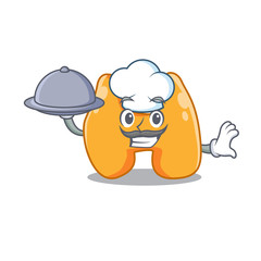 mascot design of thyroid chef serving food on tray