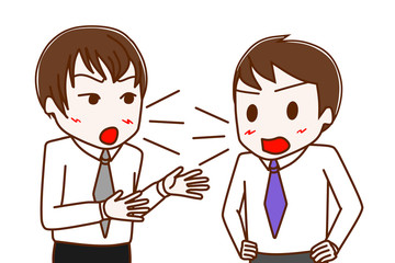 激しく討論する２人の会社員の男性