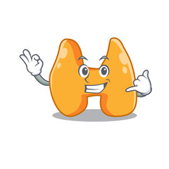 Caricature design of thyroid showing call me funny gesture