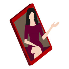 Video call. Beautiful woman chatting in mobile phone. Online business meeting via smartphone application from home. Remote conversation. Concept of virtual communication. Flat vector illustration.