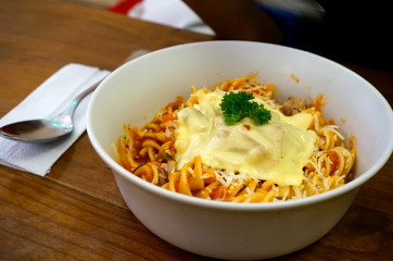 Fusilli pasta with melted chesee