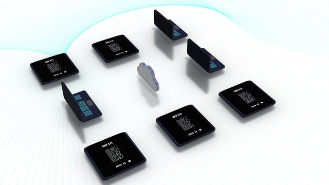 Cloud computing concept. Interactive connection of gadgets to cloud storaging data.