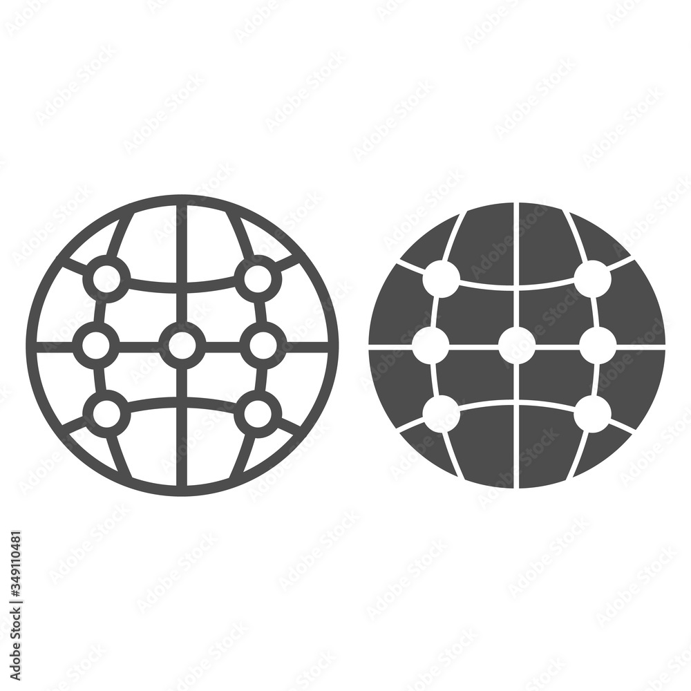 Aufkleber global technology line and solid icon. world globe symbol, outline style pictogram on white backgrou