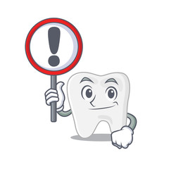 A cartoon icon of tooth with a exclamation sign board