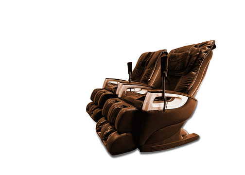 Image of Leather massage chairs vending machine use for pain relief on white background, stress relief, physical theraphy,