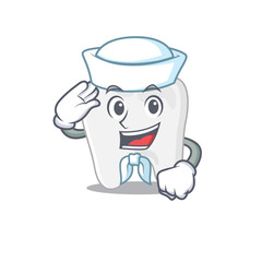 Smiley sailor cartoon character of tooth wearing white hat and tie