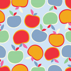 Light blue with loose whimsical apples seamless pattern background design.