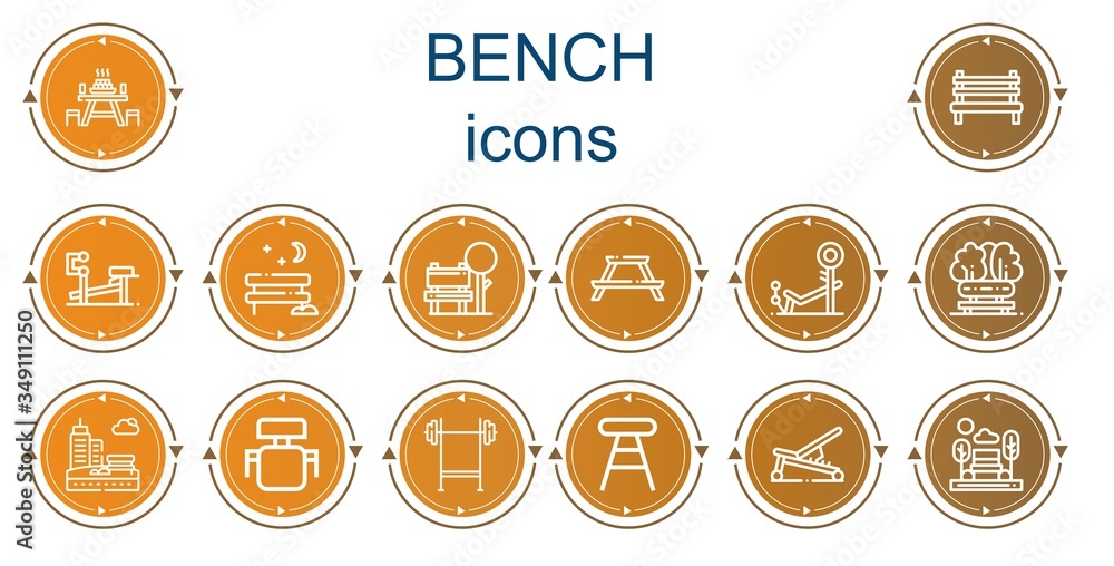 Wall mural editable 14 bench icons for web and mobile