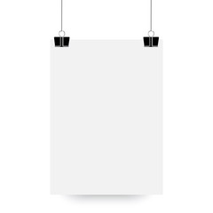 White paper on clip. Vector image of an empty template. Stock Photo.