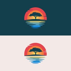 Oaktree silhouette logo design vector illustration	