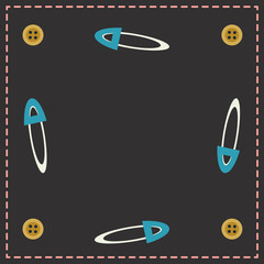 Scrapbooking paper vector with pins, stitches and buttons. Sewing page for note books, social network post with place for your text. Sew shops card, coupons