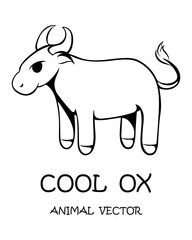 Black Vector illustration cartoon on a white background of a cute ox. 