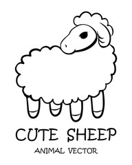 Black Vector illustration cartoon on a white background of a cute sheep. 