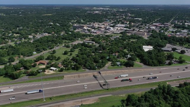 Highway traffic, residential neighborhood and downtown, Belton, Texas, USA