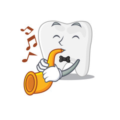 Tooth musician of cartoon design playing a trumpet