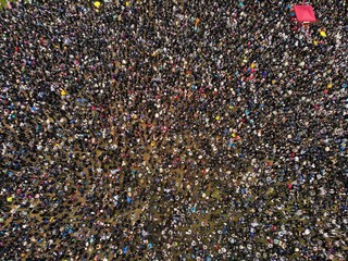 The protests in Hong Kong. People in the square in honor of freedom. Center of the country. For independence from China.