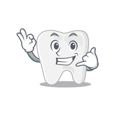 Caricature design of tooth showing call me funny gesture
