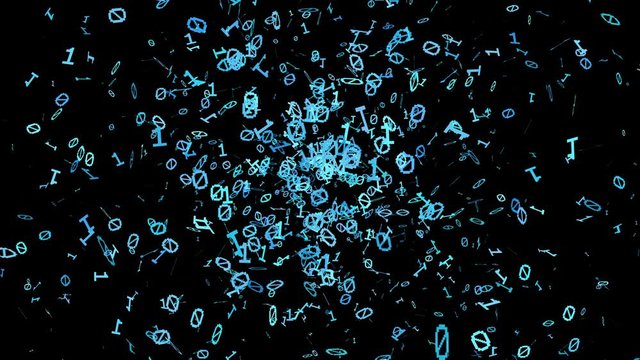 1s and 0s Cyan Programing Computer Code Technology in a Seamless Particle Loop - Big Data Systems