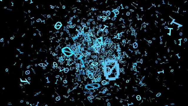 1s and 0s Cyan Programing Computer Code Technology in a Seamless Particle Loop - Big Data Systems