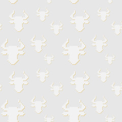 Seamless pattern with pixel Bulls-symbol of the New year. Chinese new year. Vector of the astrological sign of the bull