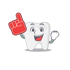 Tooth in cartoon drawing character design with Foam finger