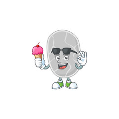 Happy face of nitrospirae cartoon mascot having an ice cream