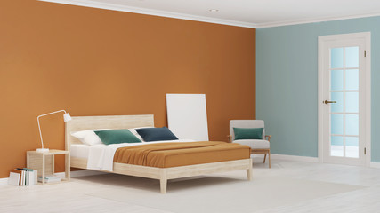 Fototapeta na wymiar Modern bedroom interior in neo memphis style. 3D rendering.