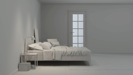 Modern bedroom interior. Gray interior. 3D rendering.