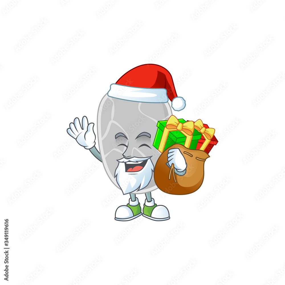 Poster santa nitrospirae cartoon drawing design with sacks of gifts