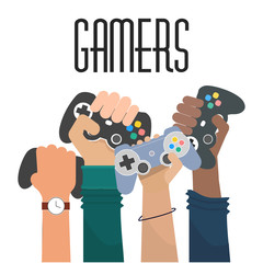 Gamers hands controls flat design vector illustration
