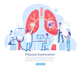 Physical and Respiratory system examination and treatment vector illustration.
