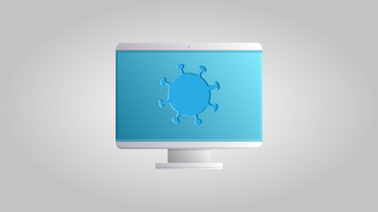 A modern digital computer with a monitor for online medicine to work on a cure for a dangerous deadly epidemic of the coronavirus Covid-19 disease virus pandemic. Vector illustration