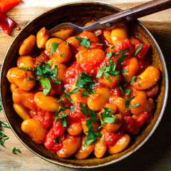 Rustic giant beans with fresh tomato sauce