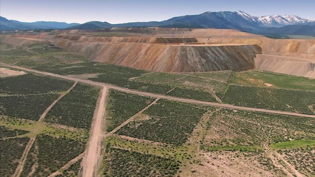 Aerial: Mining tailings from a closed gold mine. Eureka, USA