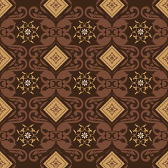 Modern flower motifs on Javanese batik design with simple brown color design