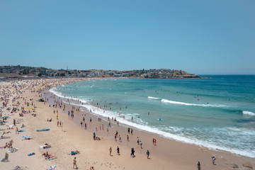 Fototapeta na wymiar Busy Bondi Beach on a sunny day. Sydney, Australia.