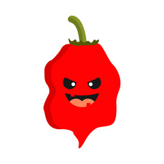 carolina reaper hottest chili pepper cartoon character with scary face. can use for mascot, perfect for logo, web, print illustration, culinary, restaurant, cuisine. carolina reaper flat design 
