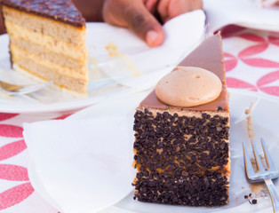 slice of chocolate cake and coffee mousse