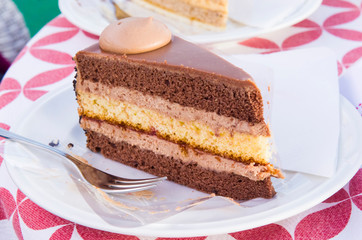 slice of chocolate cake and coffee mousse