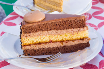 slice of chocolate cake and coffee mousse