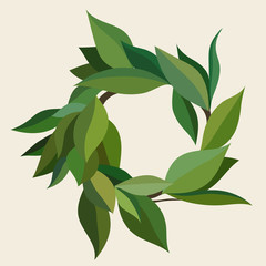 Wreath of green leaves in different shades.