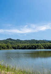 The small, quiet lake of the reservoir is set in a valley.