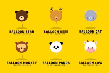 Balloon animal collection with flat style logo illustration