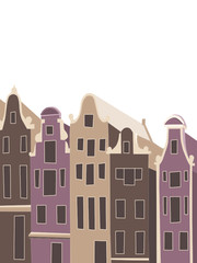 Vector illustration in postcard style with typical European city view. Brick facades
