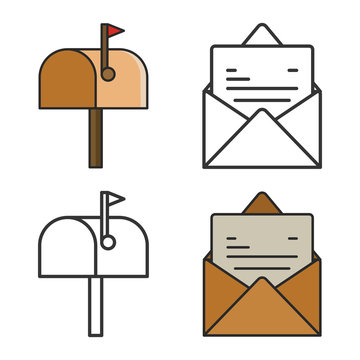 Mail and mailbox icon set. Flat style. Isolated on white background. 