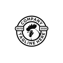 vintage rooster logo vector design badge stock. chicken logo vector